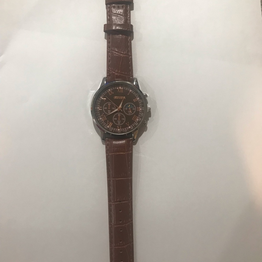 Brown Crocodile Leather Strap Watch